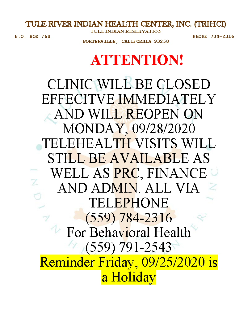 notice-clinic-closure-tule-river-indian-health-center-inc